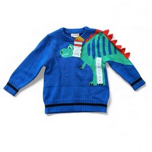 NWT Cat & Jack Blue Sweater with Green Dinosaur (2T)